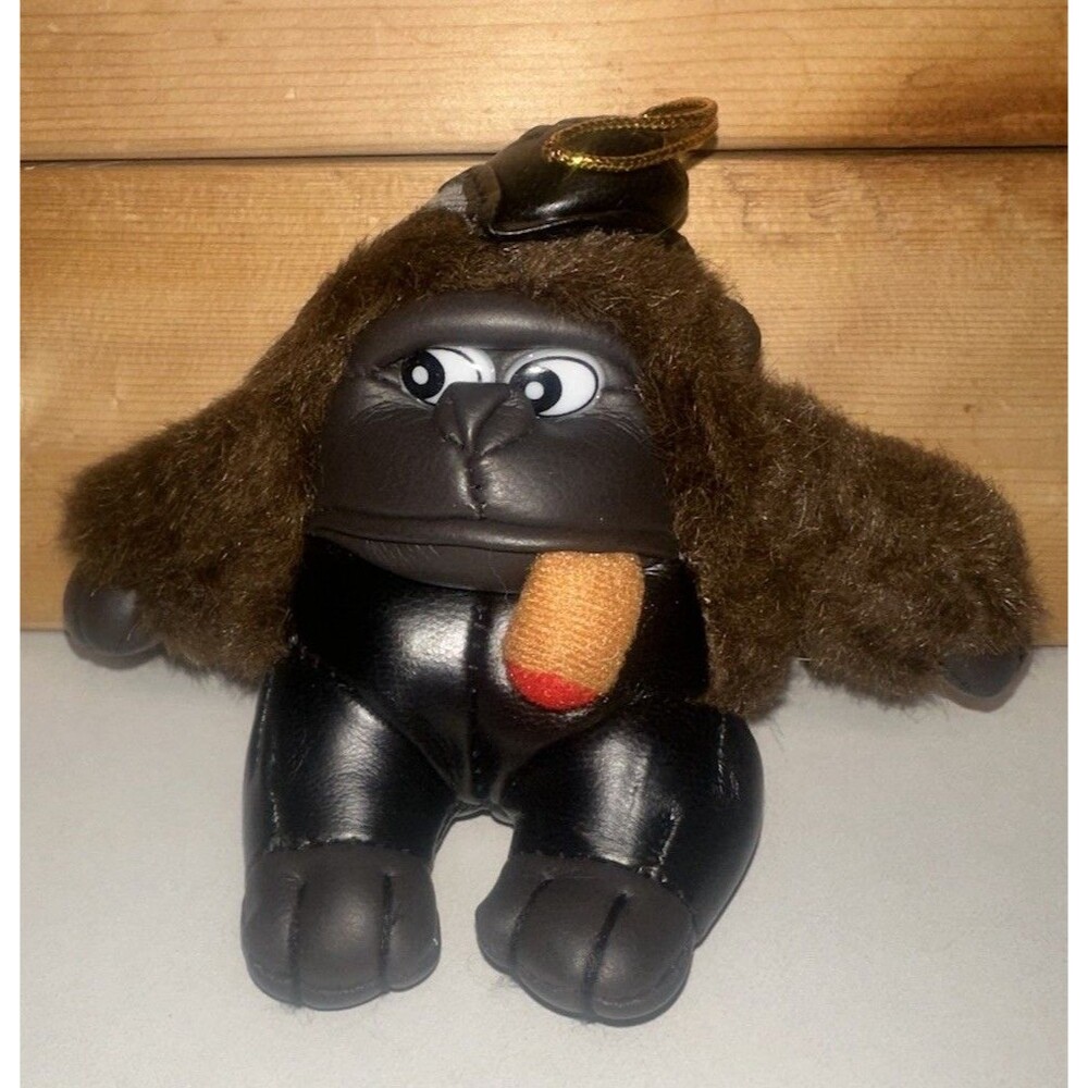 Vintage 80s Gorilla Plush Side Eye Vinyl Face Overalls Cap Ape Monkey 5" Figure